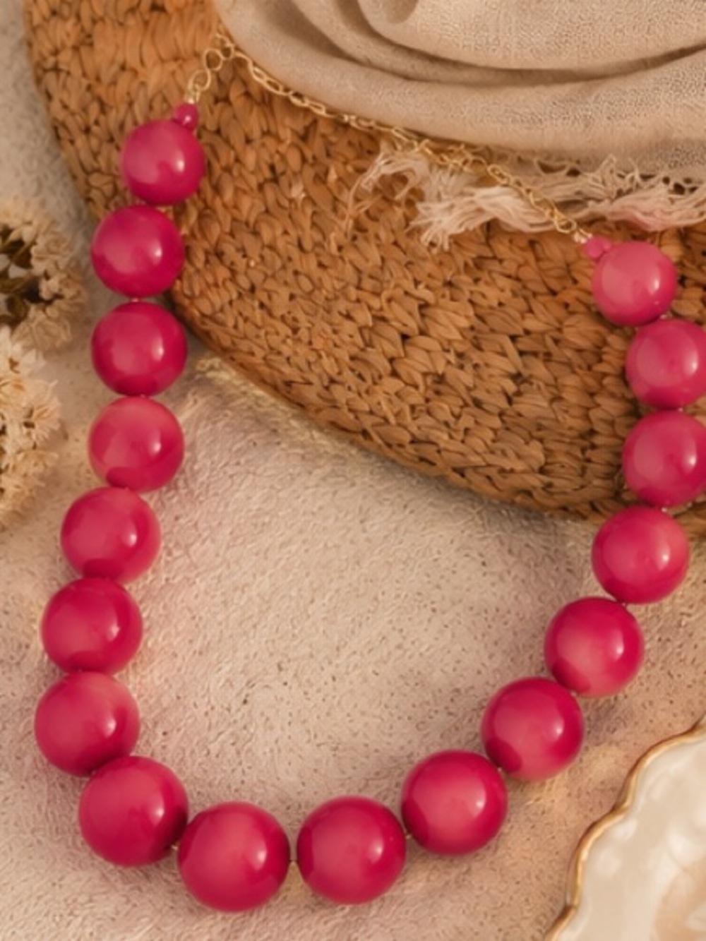 🌺 Electric Fuchsia Chunky Bead Statement Necklace